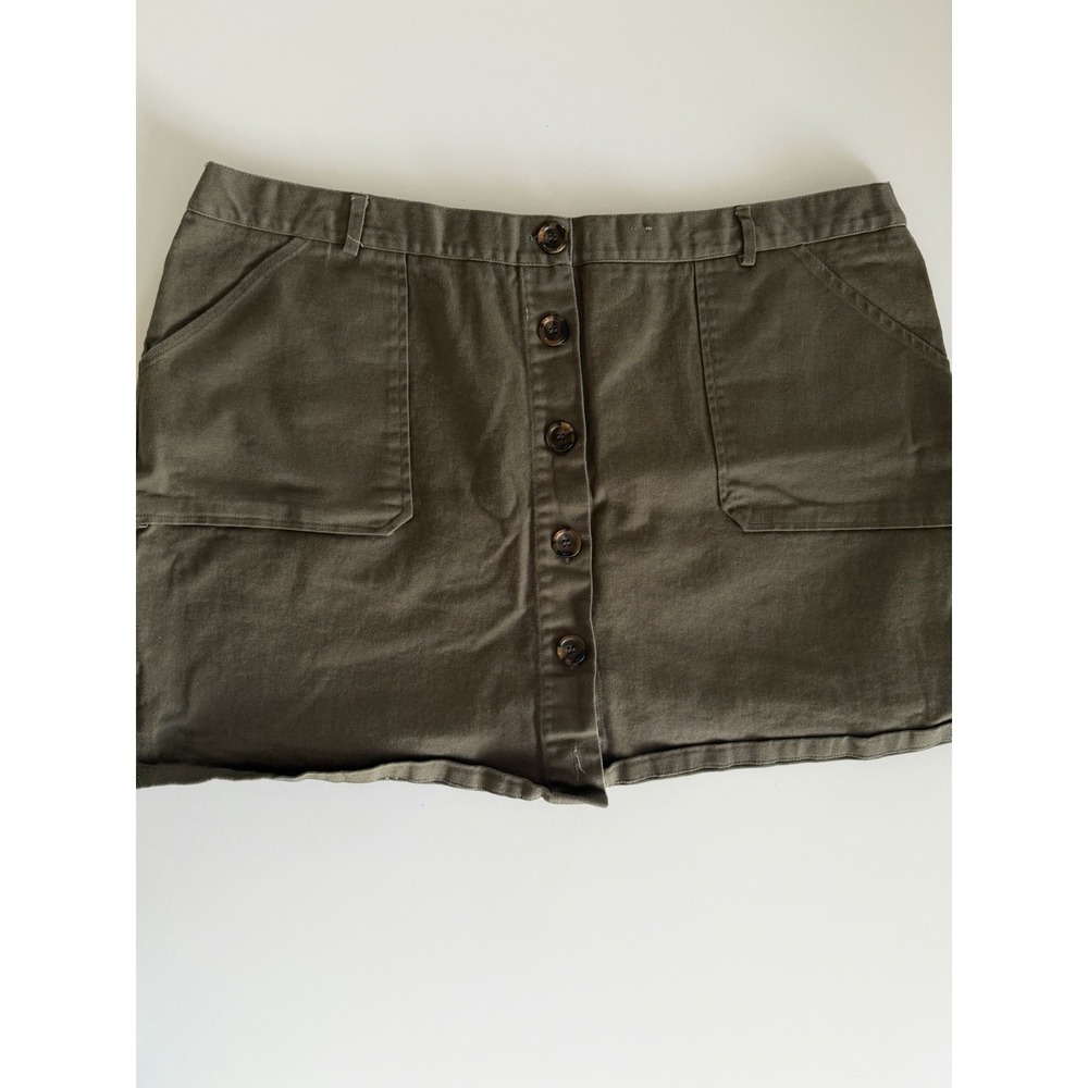 Plus Size Y2K Utility Mini Skirt Olive Green Button Front A Line 3X Rue